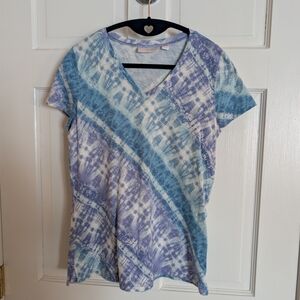 Belle by Kim Gravel Blue and Purple Short Sleeve Slub Knit Cotton Tee Tie Dye XS